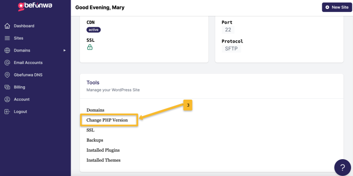 Change PHP version on Gbefunwa