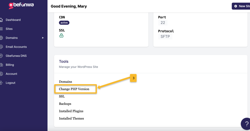 Change PHP version on Gbefunwa